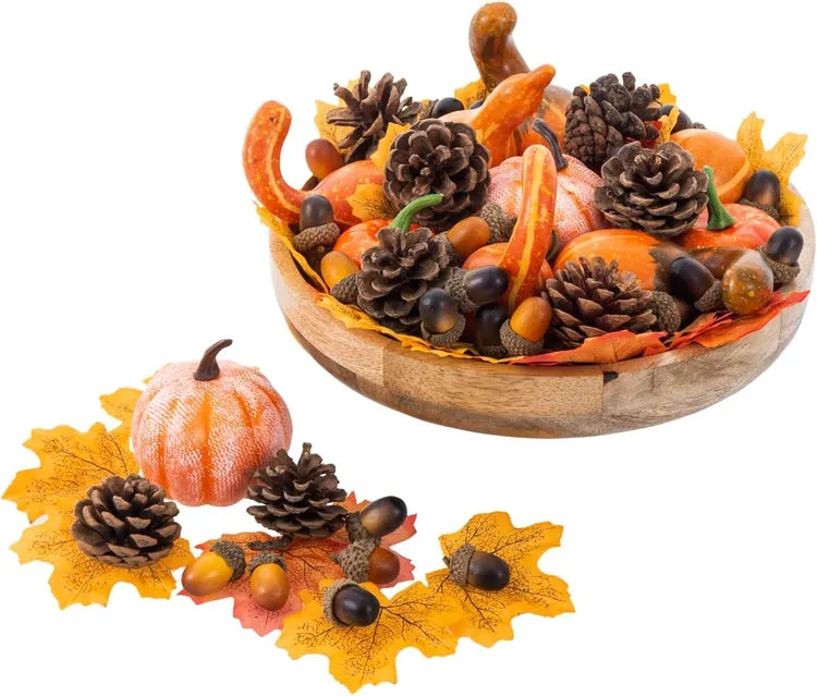 166 Pieces Fall Themed Party Decoration Including Artificial Pumpkins, Squash, Pine Cones, Acorns, Maple Leaves