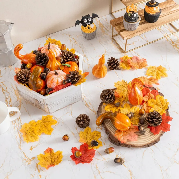 166 Pieces Fall Themed Party Decoration Including Artificial Pumpkins, Squash, Pine Cones, Acorns, Maple Leaves