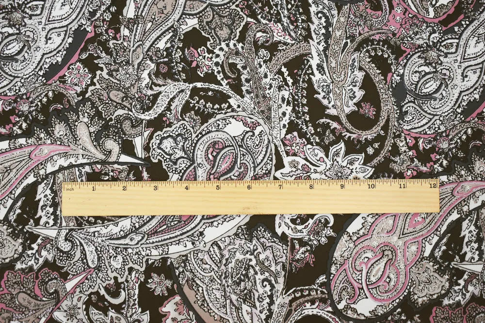 3 YD PC-Brown-Pink-Multi Poly Paisley Printed Crepe Momie Georgette Fabric