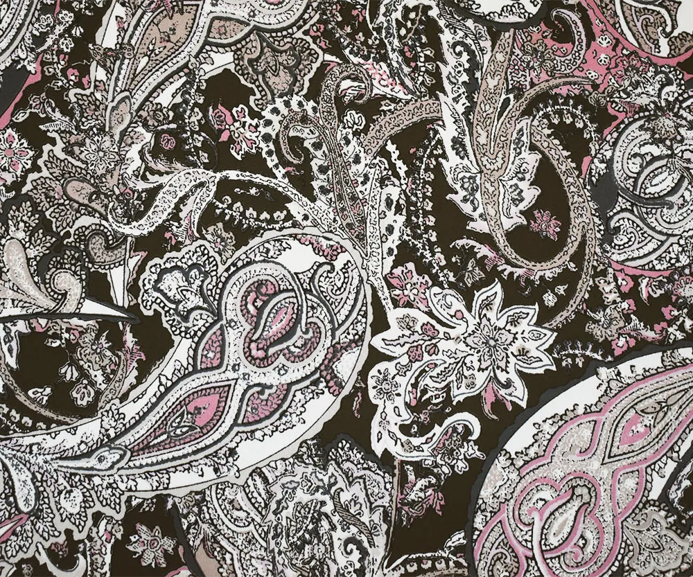 3 YD PC-Brown-Pink-Multi Poly Paisley Printed Crepe Momie Georgette Fabric