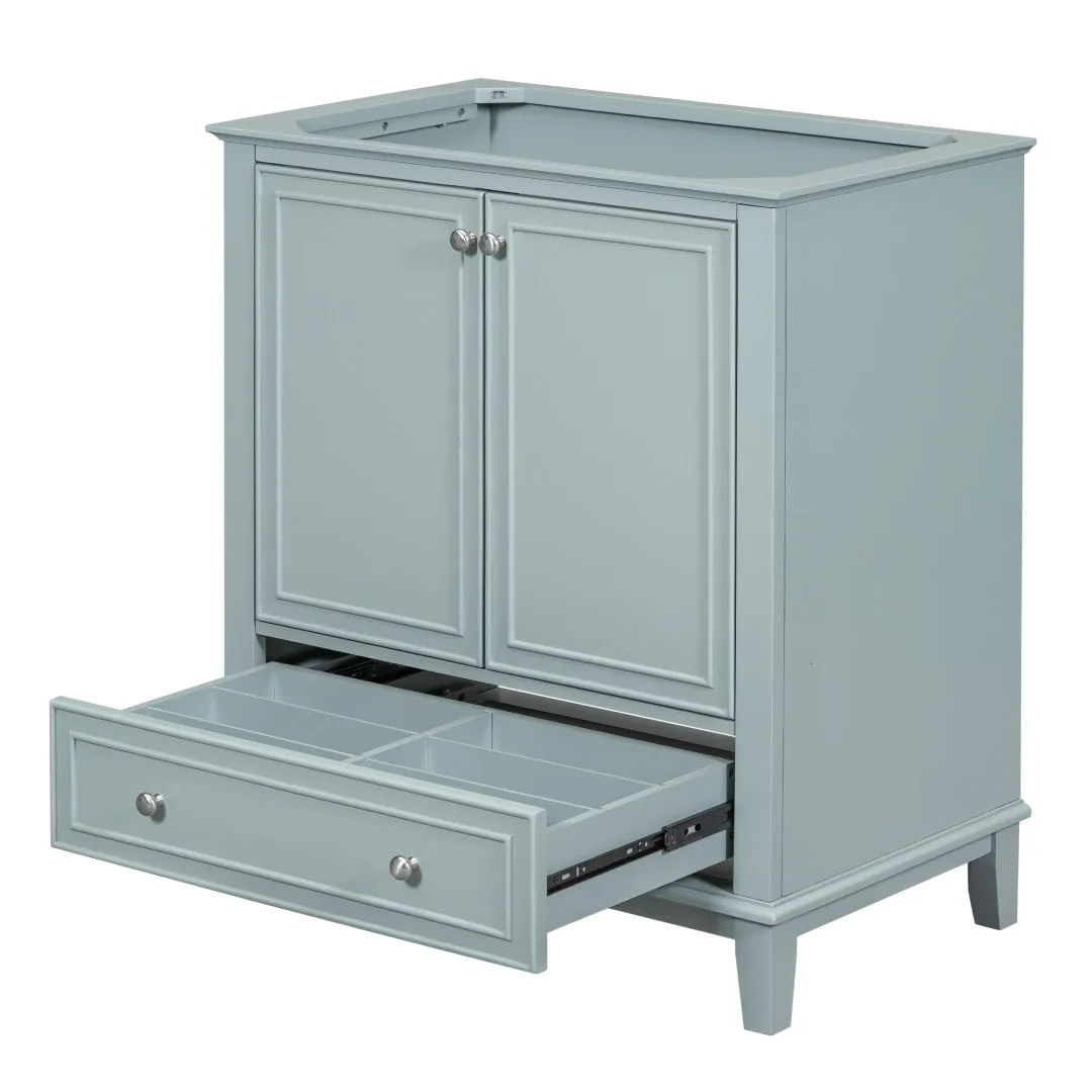 30" Bathroom Vanity Base, No Sink, Multi-Functional Cabinet, Doors & Drawer, Solid Frame & MDF, Green