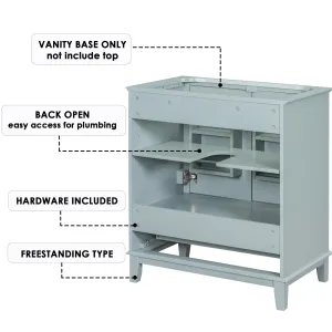 30" Bathroom Vanity Base, No Sink, Multi-Functional Cabinet, Doors & Drawer, Solid Frame & MDF, Green