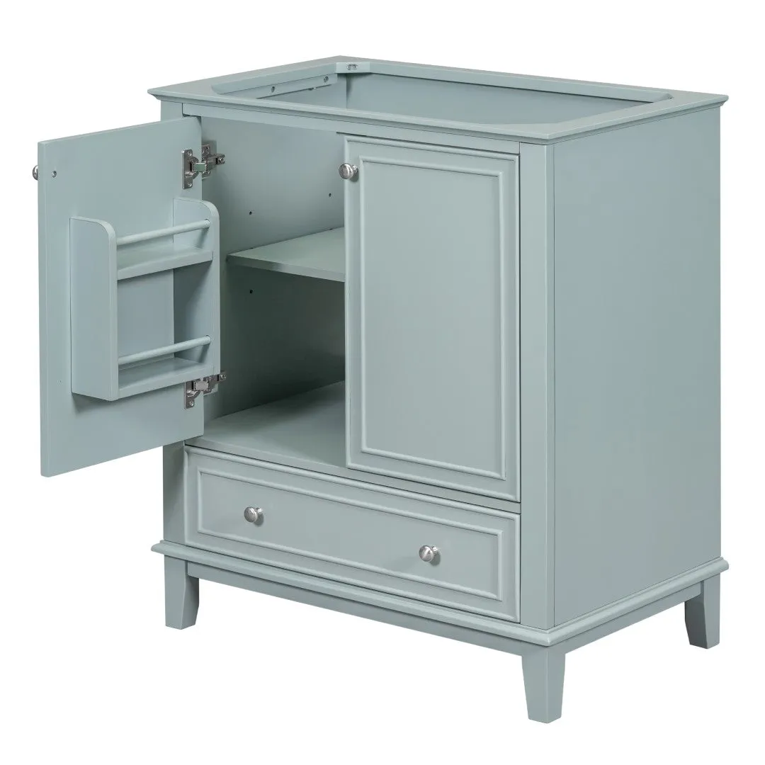 30" Bathroom Vanity Base, No Sink, Multi-Functional Cabinet, Doors & Drawer, Solid Frame & MDF, Green