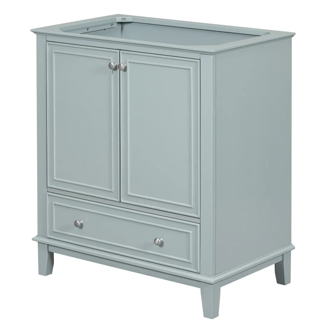 30" Bathroom Vanity Base, No Sink, Multi-Functional Cabinet, Doors & Drawer, Solid Frame & MDF, Green