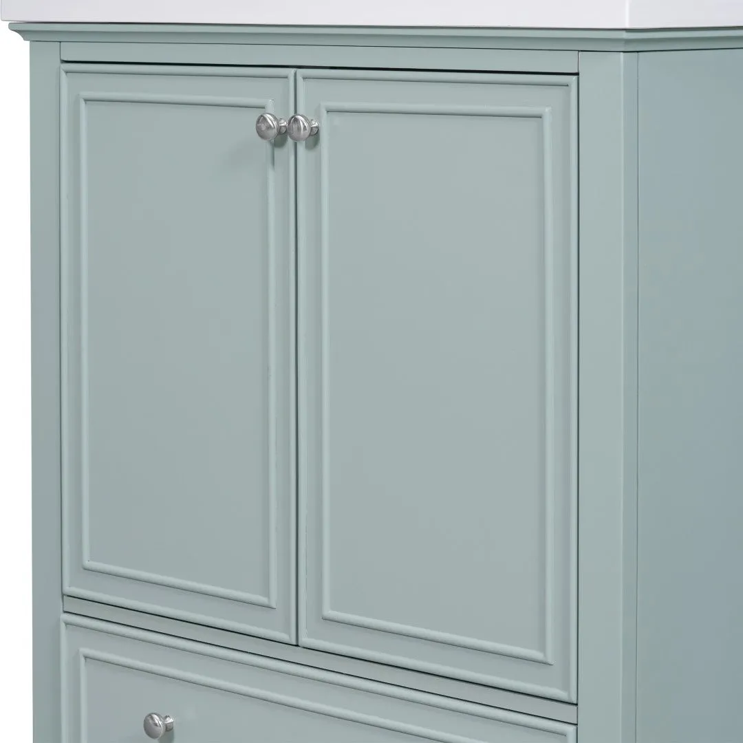 30" Bathroom Vanity Base, No Sink, Multi-Functional Cabinet, Doors & Drawer, Solid Frame & MDF, Green