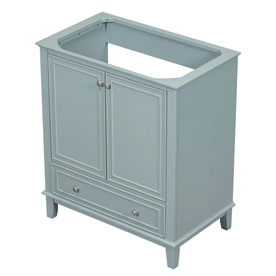 30" Bathroom Vanity Base, No Sink, Multi-Functional Cabinet, Doors & Drawer, Solid Frame & MDF, Green