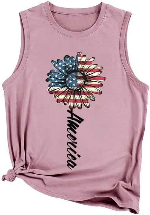 America Sunflower Tank for Women USA Flag Flower Freedom Independence Shirt