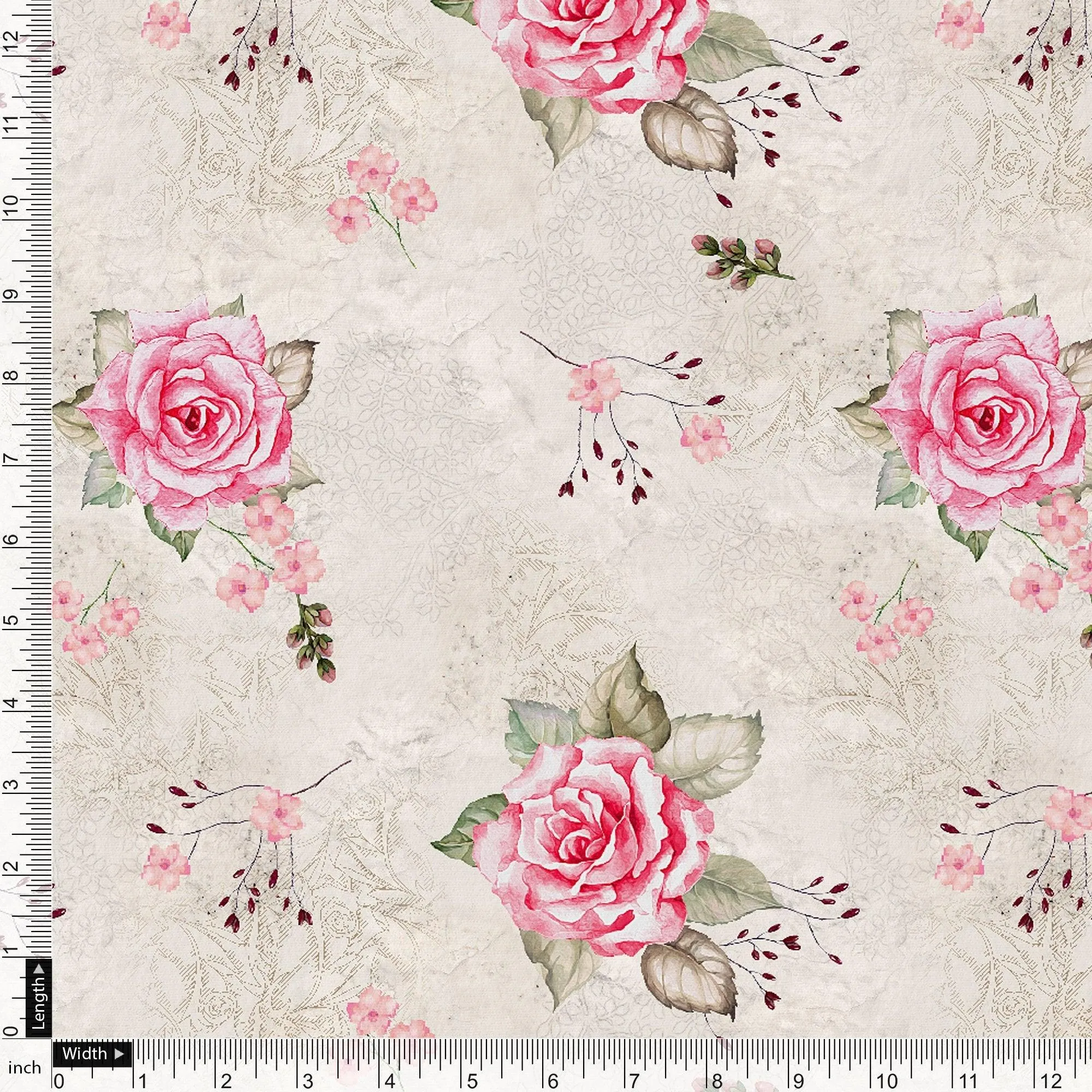 Beautiful Floating Pink Rose Digital Printed Fabric