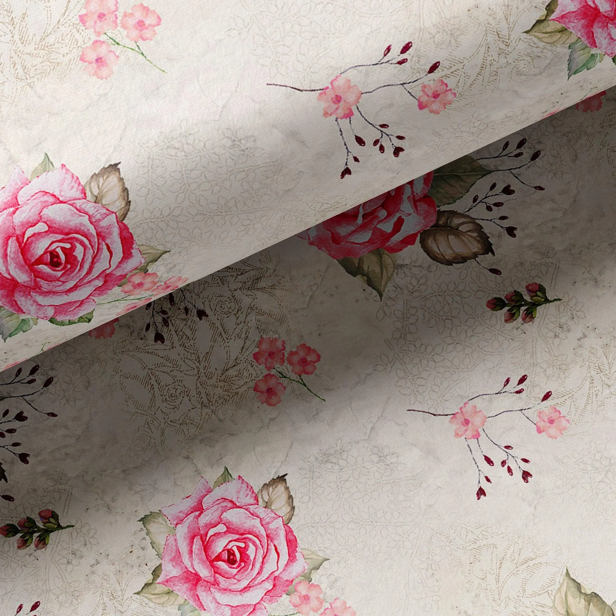 Beautiful Floating Pink Rose Digital Printed Fabric