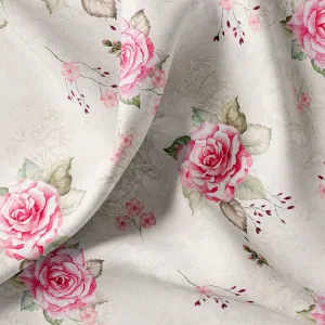 Beautiful Floating Pink Rose Digital Printed Fabric