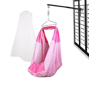 Beetot New Born Baby Swing Cradle (Jhula) Set | Cradle Swing, Mosquito Net, Spring, Triangle Hanger, Window Hanger | Weight Capacity Up To 20Kg | Age From 0-12 Months | Jhula (Pink) - Cotton