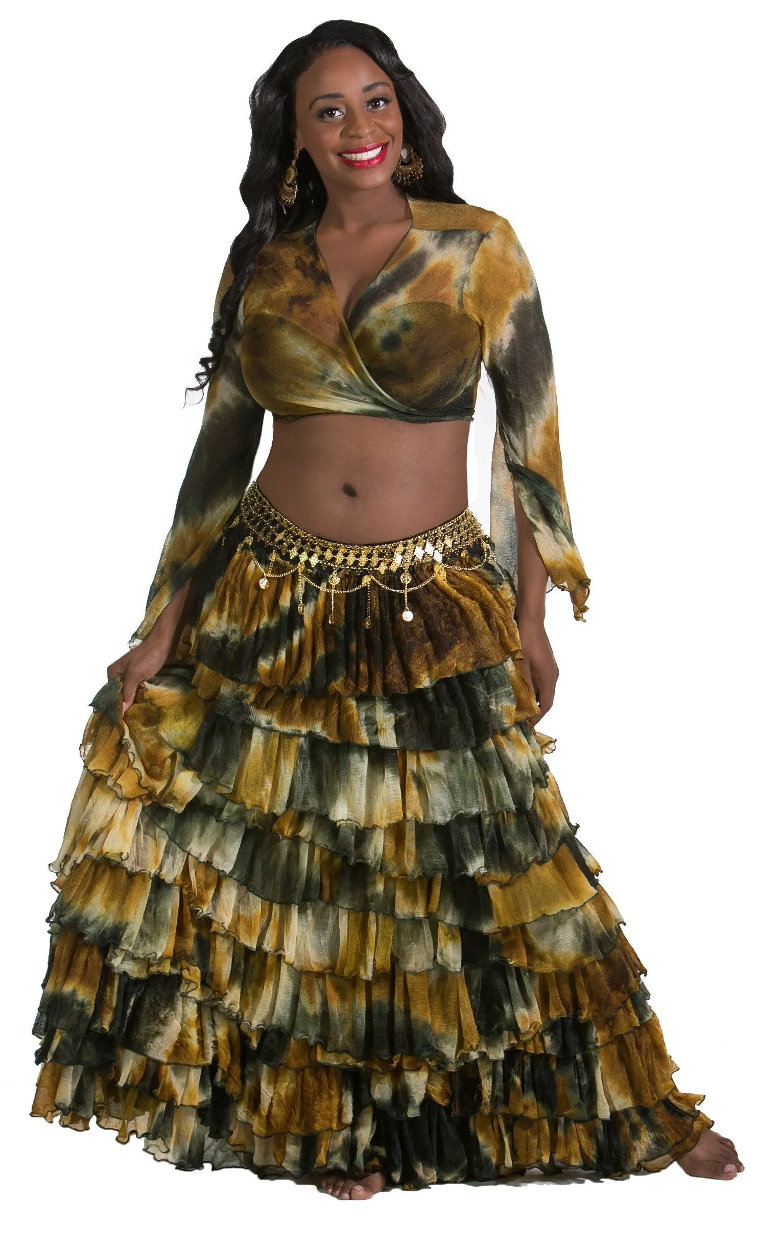 Belly Dance Ruffled Skirt, Choli Top, & Belt Costume Set | ROSA LEEHA