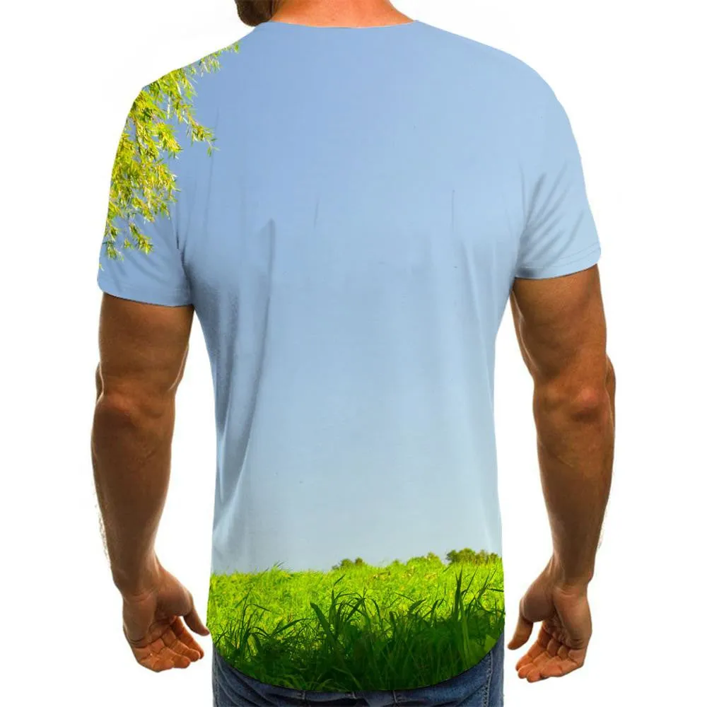 Bicycle T shirt Men Lawn Funny T shirts Landscape T-shirts 3d Tree Tshirts Casual