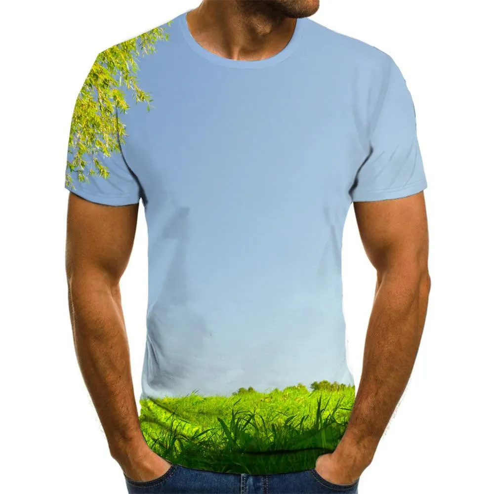 Bicycle T shirt Men Lawn Funny T shirts Landscape T-shirts 3d Tree Tshirts Casual