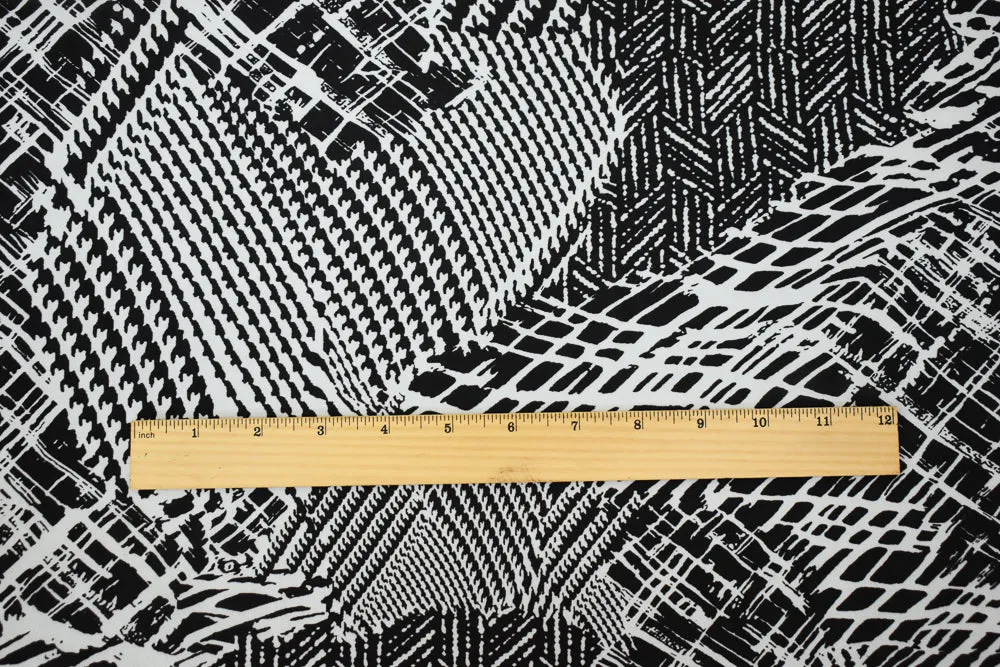 Black-White Abstract Texture Printed Poly Chiffon Woven Fabric