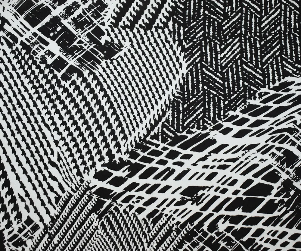 Black-White Abstract Texture Printed Poly Chiffon Woven Fabric