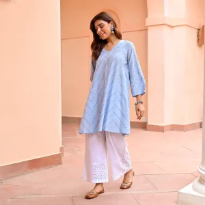 Blue Embroidered Cotton Kurta Pants