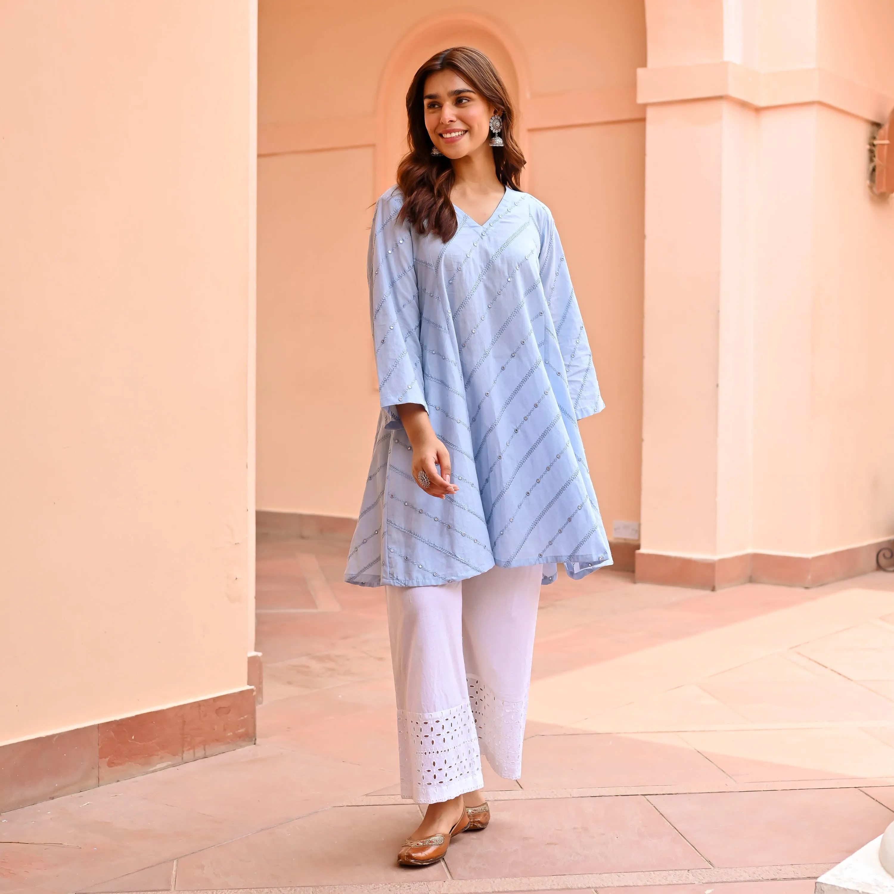 Blue Embroidered Cotton Kurta Pants