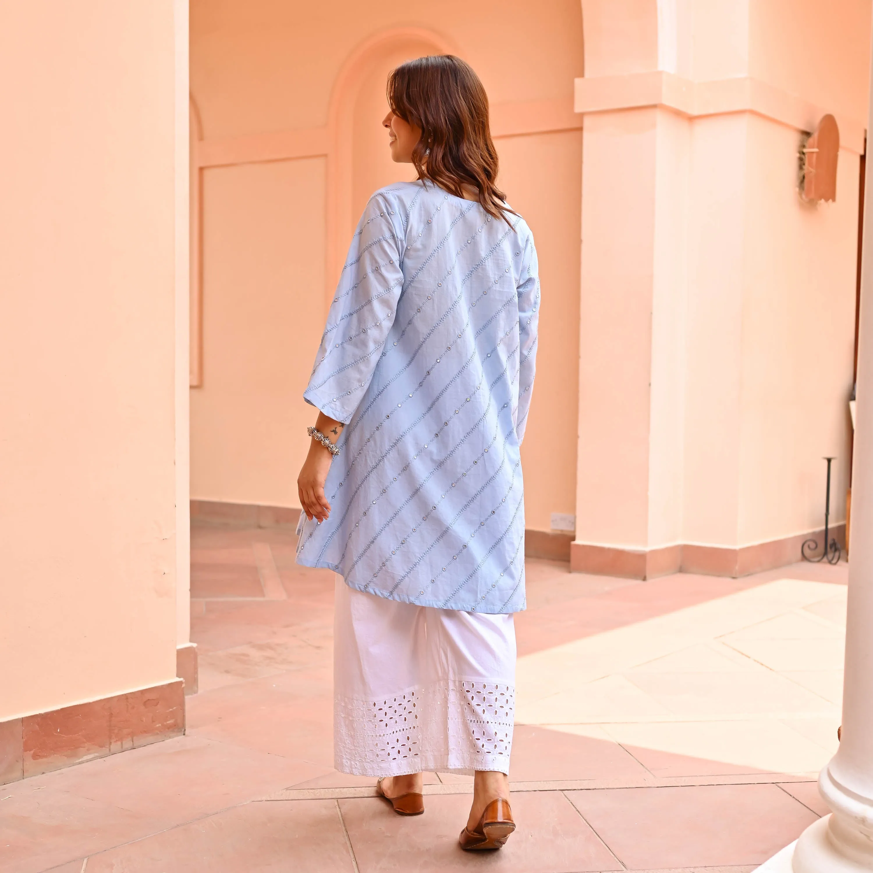 Blue Embroidered Cotton Kurta Pants