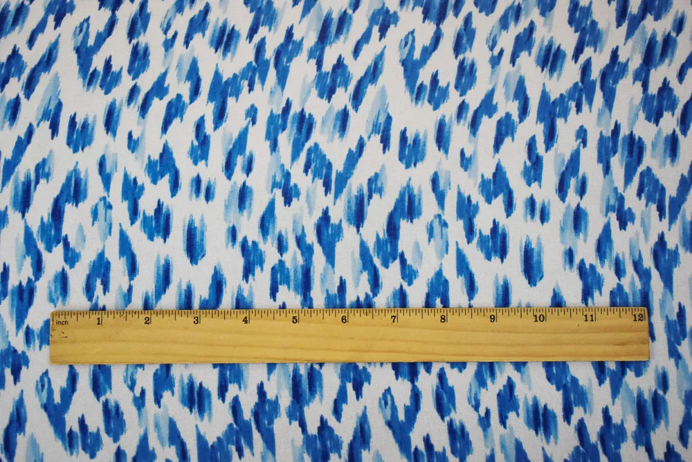 Blue-White Watercolor Ikat Pattern Printed Pebble Chiffon Fabric