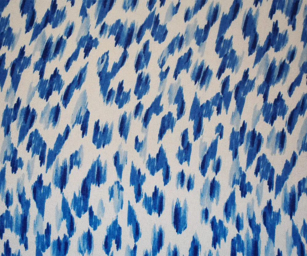 Blue-White Watercolor Ikat Pattern Printed Pebble Chiffon Fabric