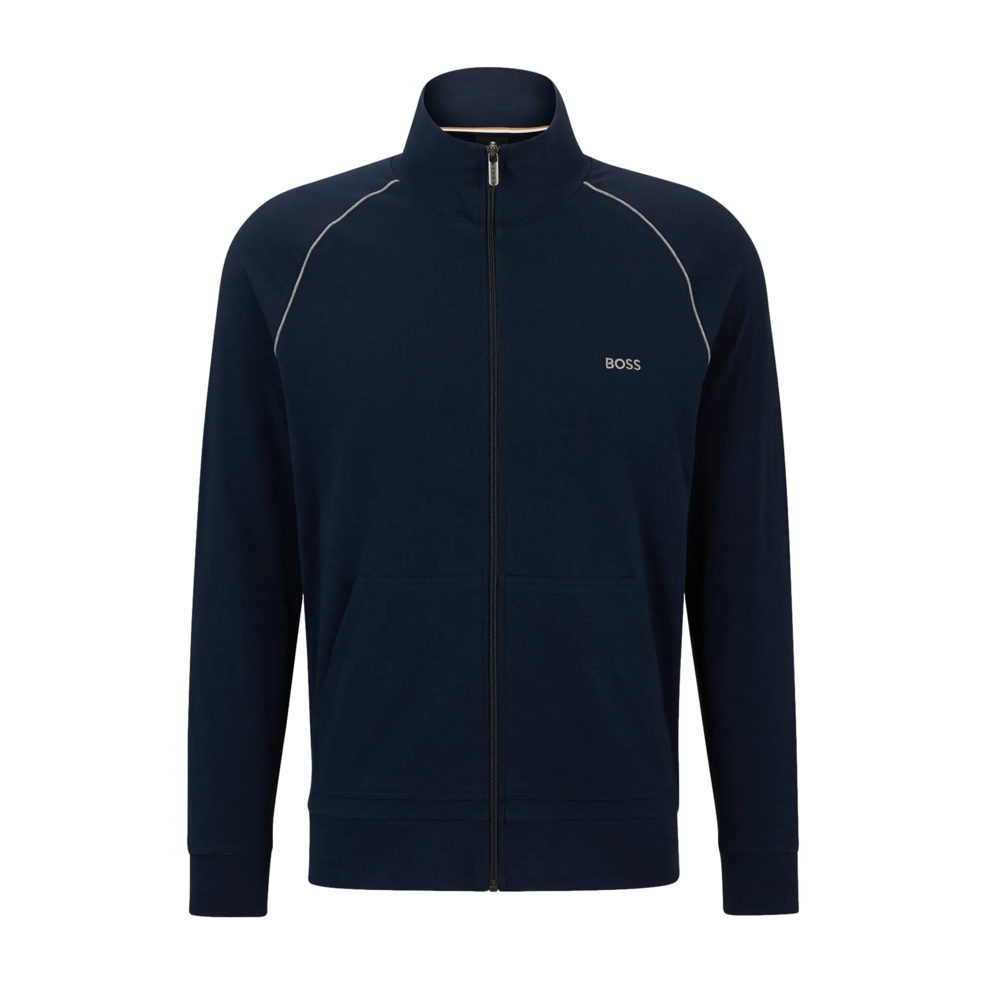 BOSS Men Mix & Match Stretch-Cotton Zip Up Jacket With Logo Detail - Dark Blue