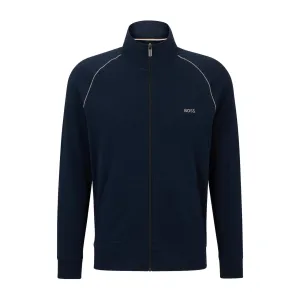 BOSS Men Mix & Match Stretch-Cotton Zip Up Jacket With Logo Detail - Dark Blue