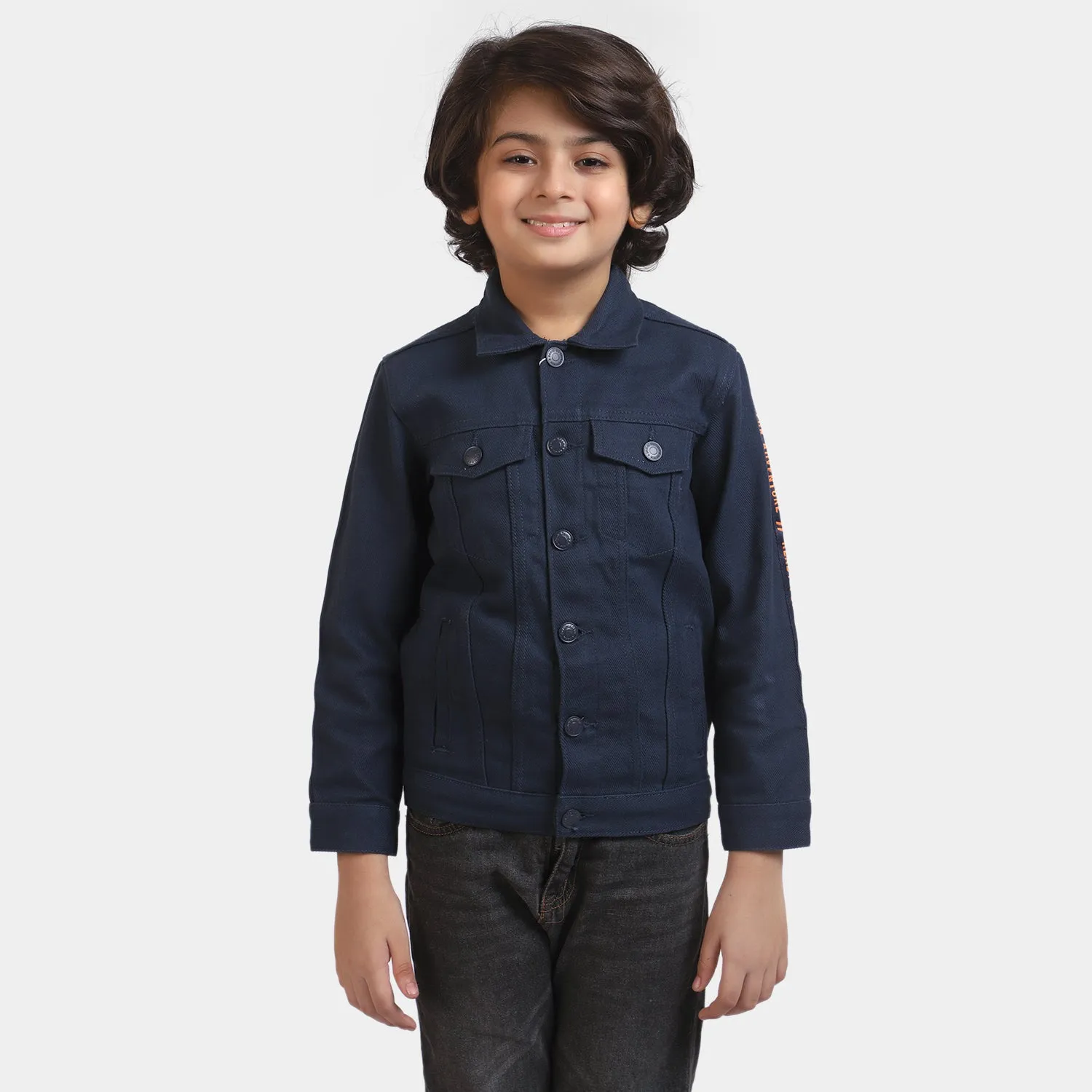 Boys Cotton Jacket Sleeve Tape-NAVY