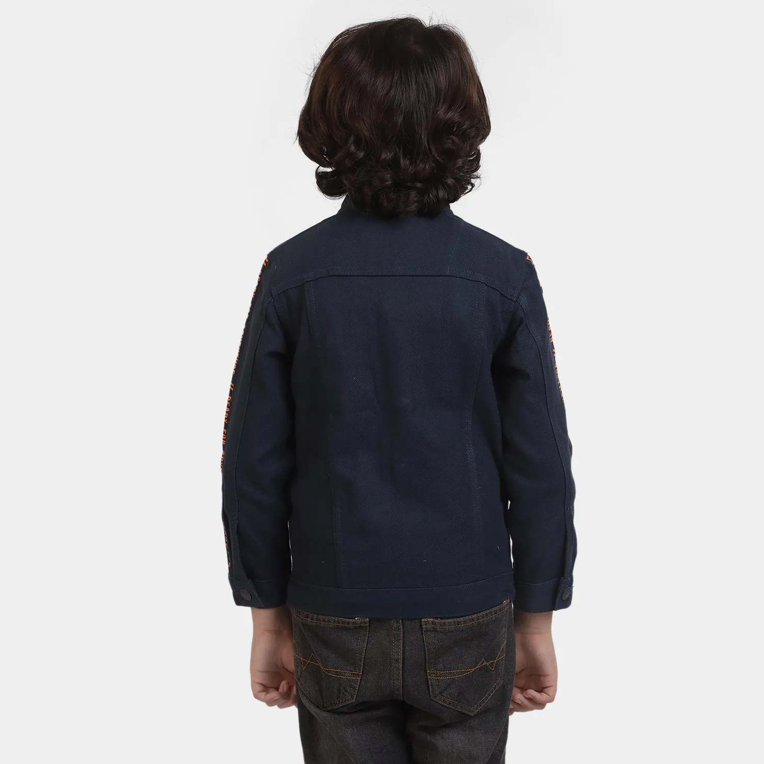 Boys Cotton Jacket Sleeve Tape-NAVY