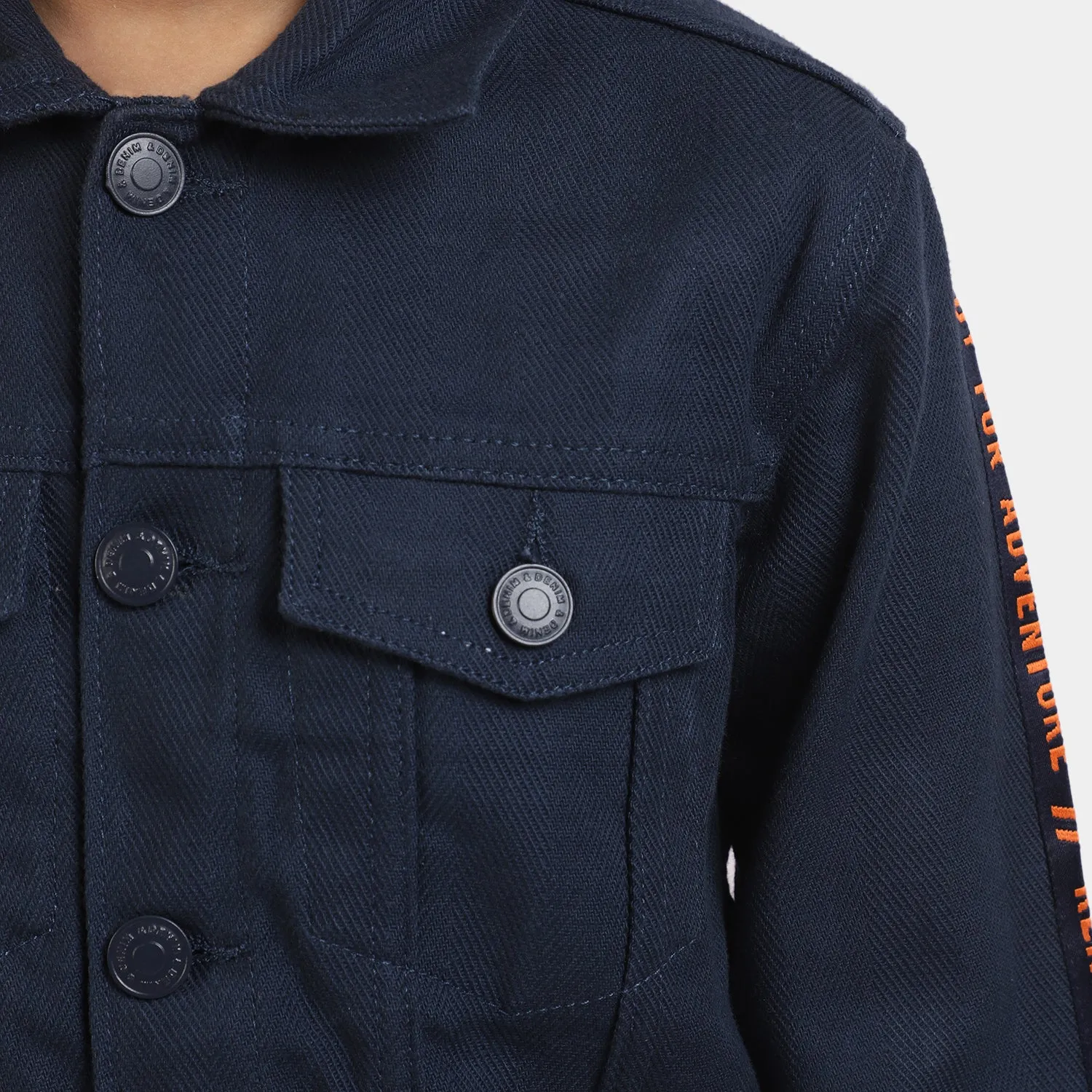 Boys Cotton Jacket Sleeve Tape-NAVY