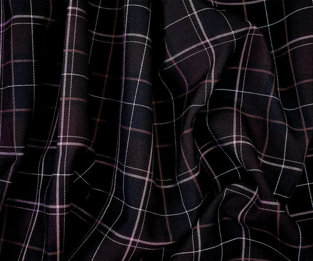 Burgundy Red-Black-Multi Poly-Wool Plaid Woven Shirting Fabric