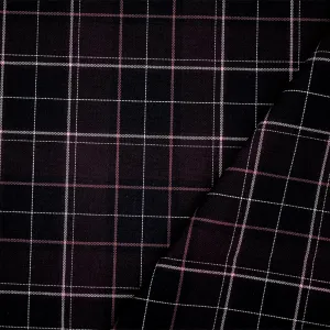 Burgundy Red-Black-Multi Poly-Wool Plaid Woven Shirting Fabric