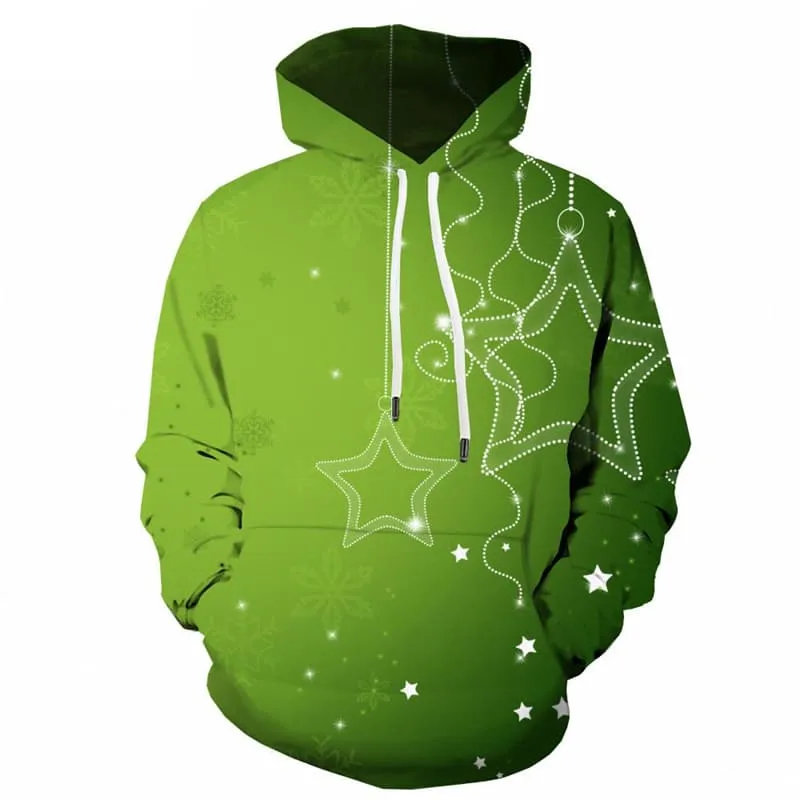 Christmas Sweatshirts men Star Hoodie Print Snowflake Sweatshirt Printed Green Hooded Casual