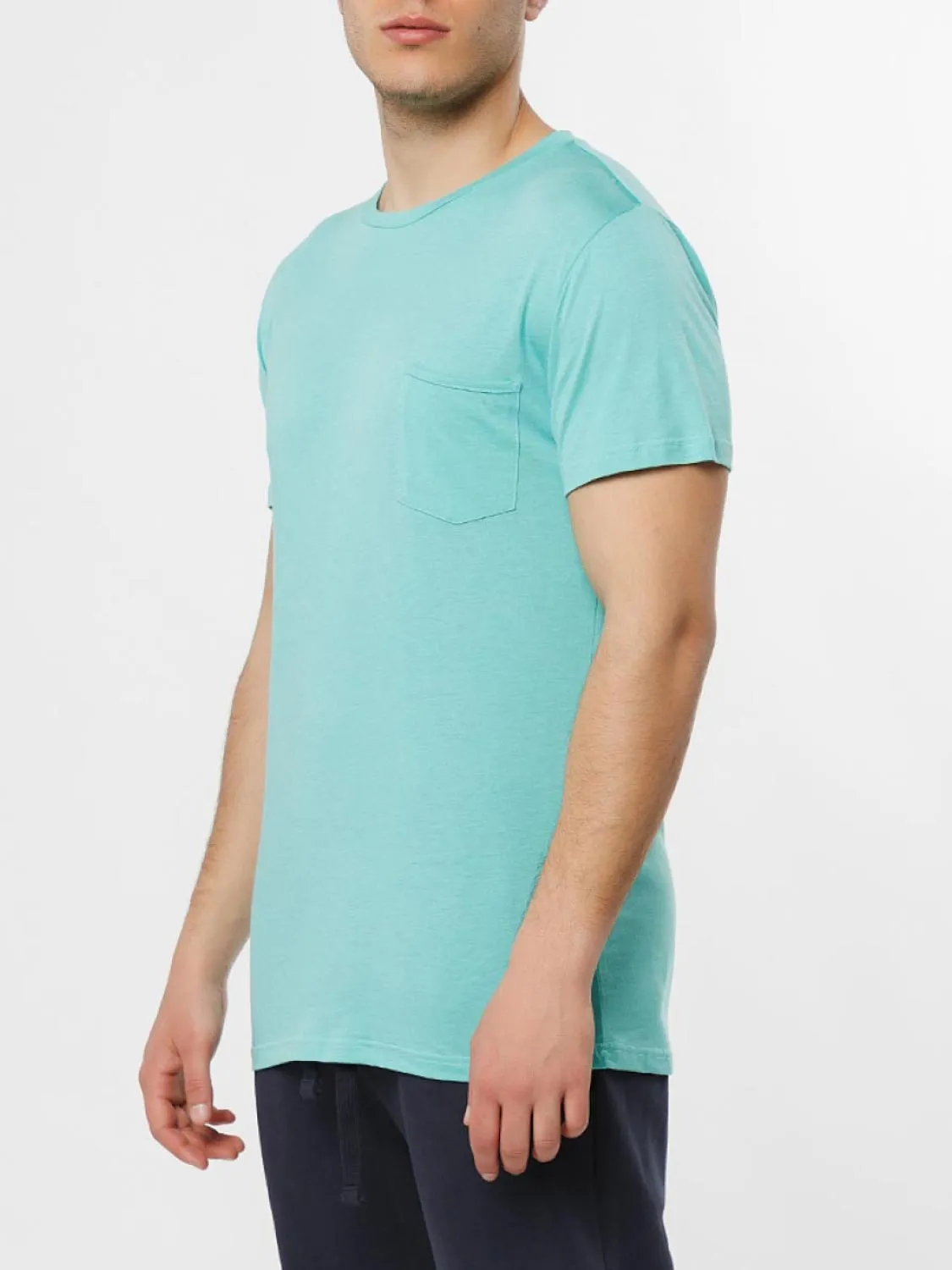 Crew Neck Modal-Blend Pocket T-shirt Turquoise