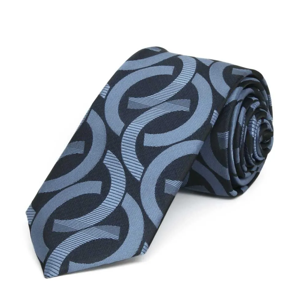 Dark Blue Kay Link Pattern Slim Necktie, 2.5" Width