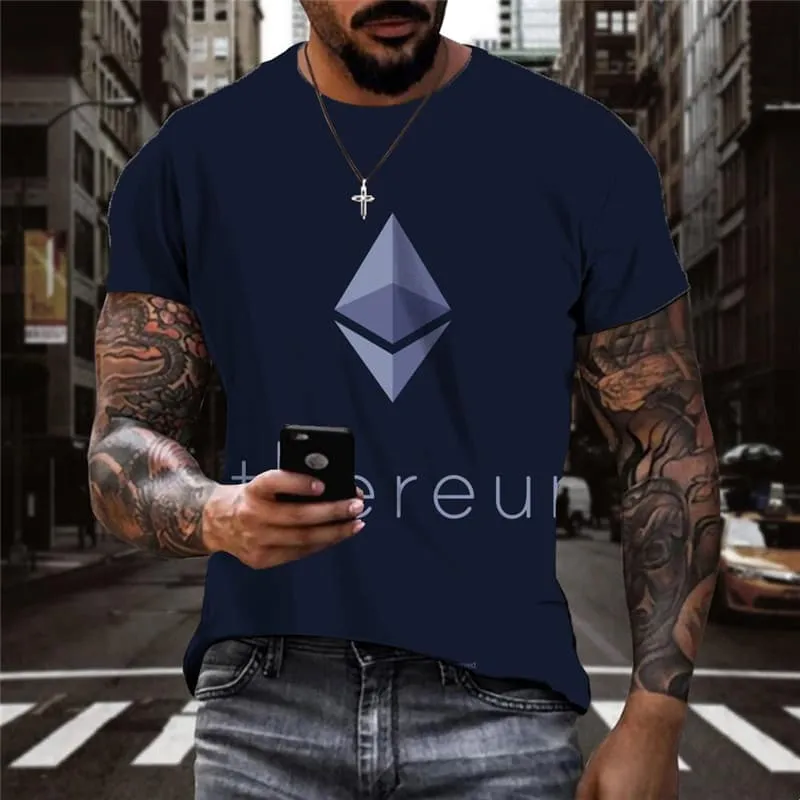 Ethereum T shirt Men Art T-shirts 3d Retro Funny T shirts Harajuku Tshirts Casual