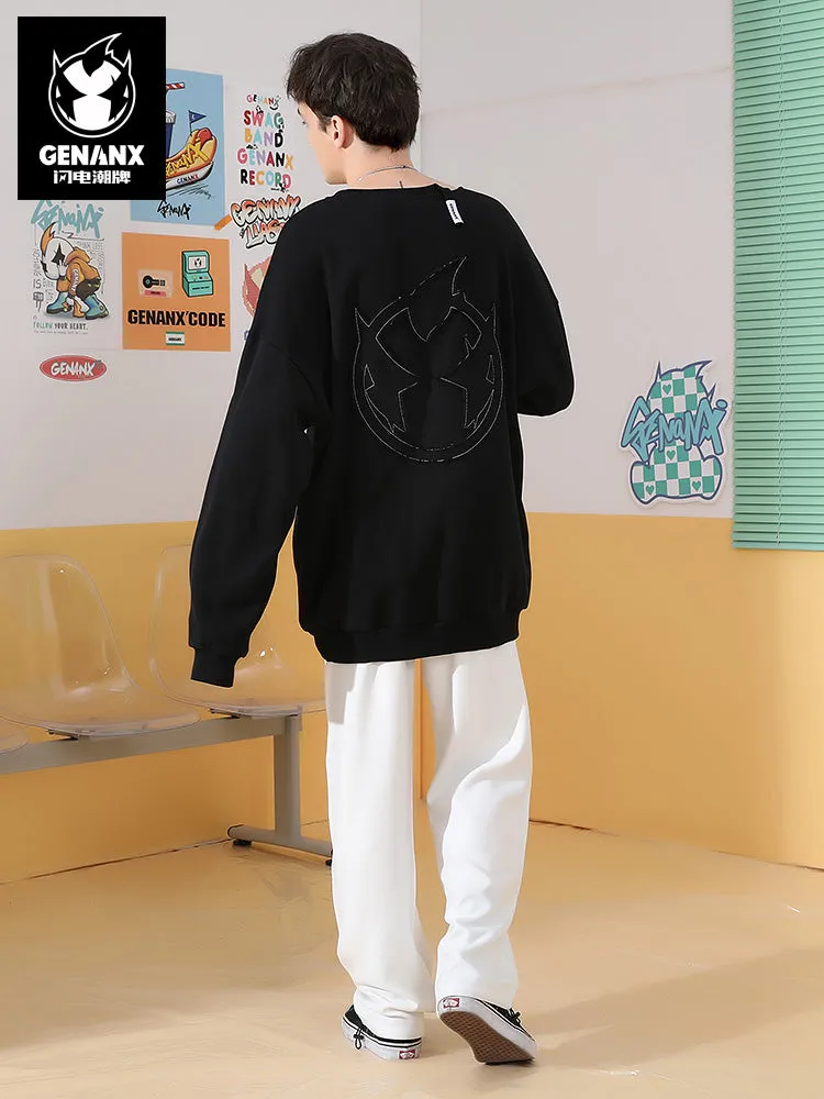 Fun irregular neckline graffiti embroidered applique cloth drop sleeve cotton hoodie