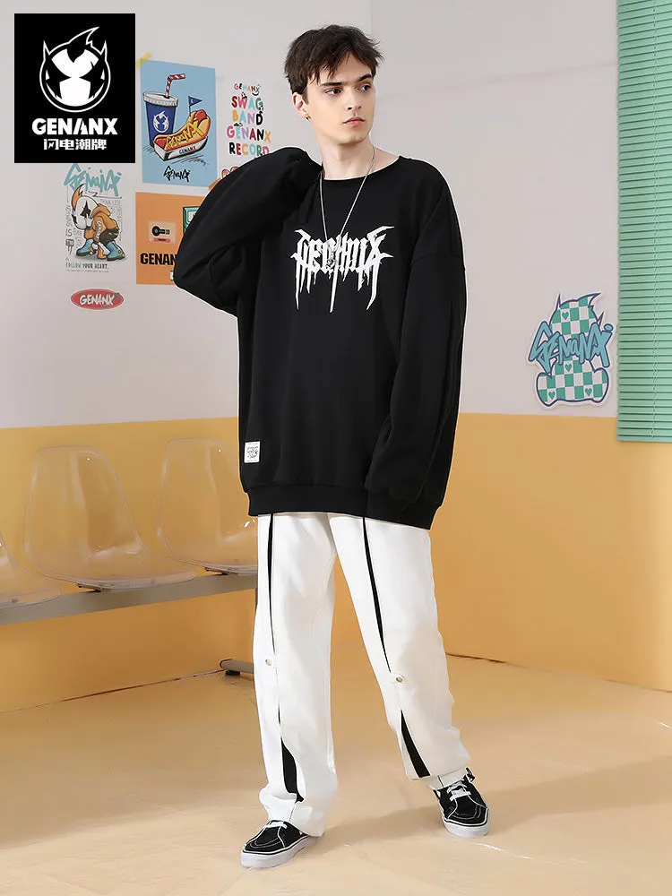 Fun irregular neckline graffiti embroidered applique cloth drop sleeve cotton hoodie