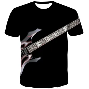 Guitar T-shirt Men Music T-shirts Graphic Wooden T-shirts 3d Metal Tshirts Novelty