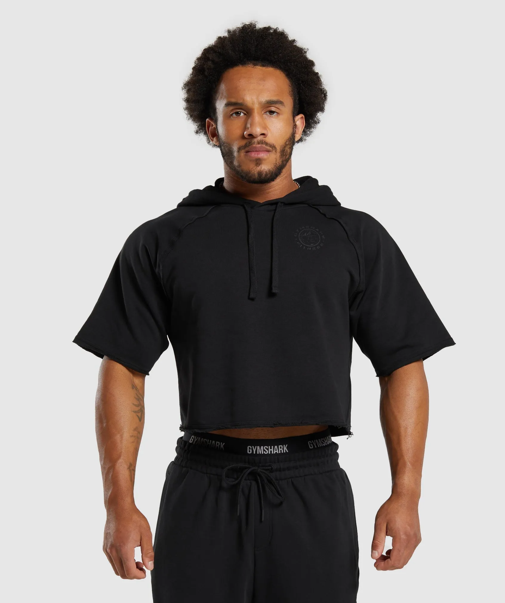 Gymshark Legacy Short Sleeve Crop Hoodie - Black