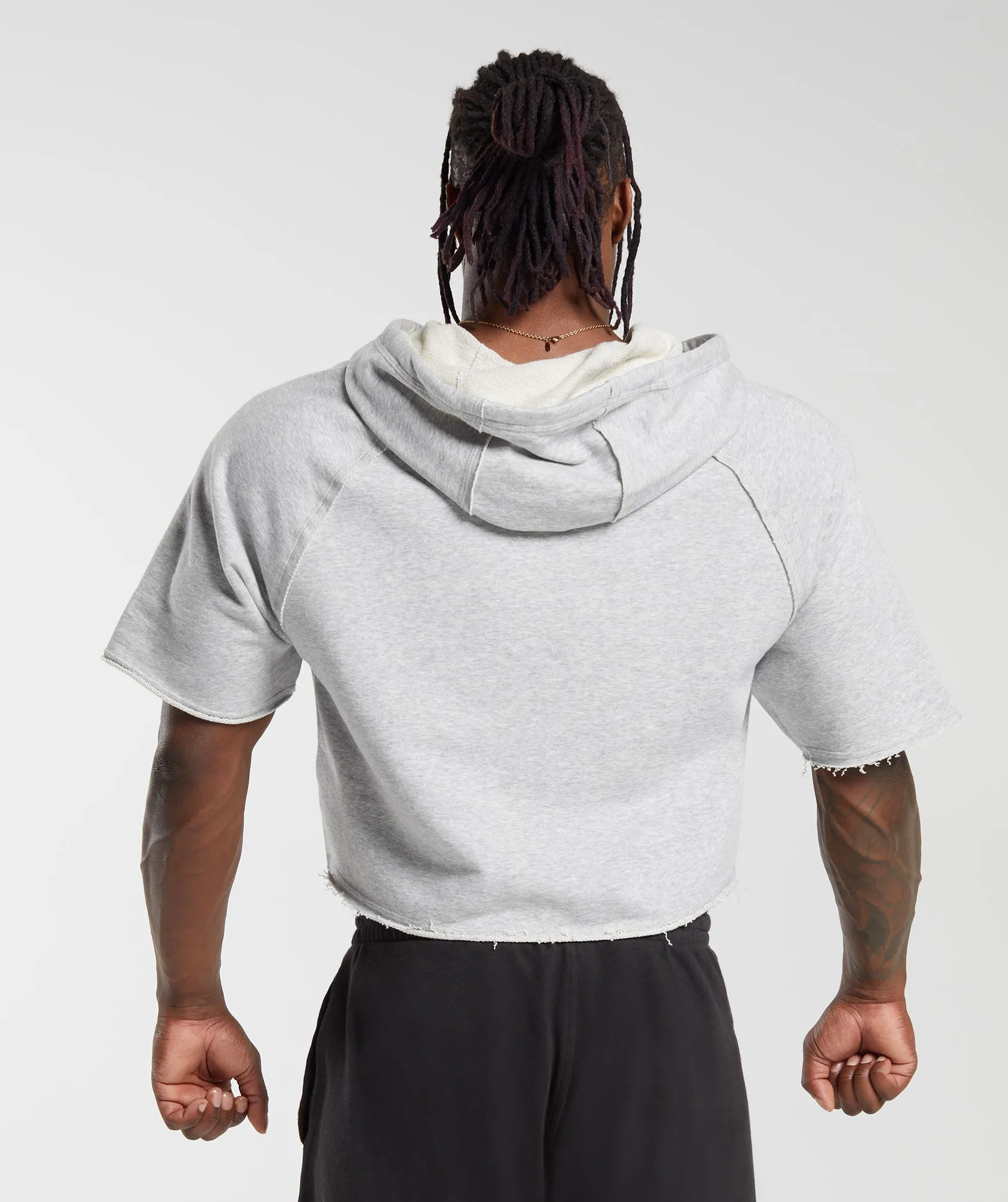 Gymshark Legacy Short Sleeve Crop Hoodie - Light Grey Core Marl