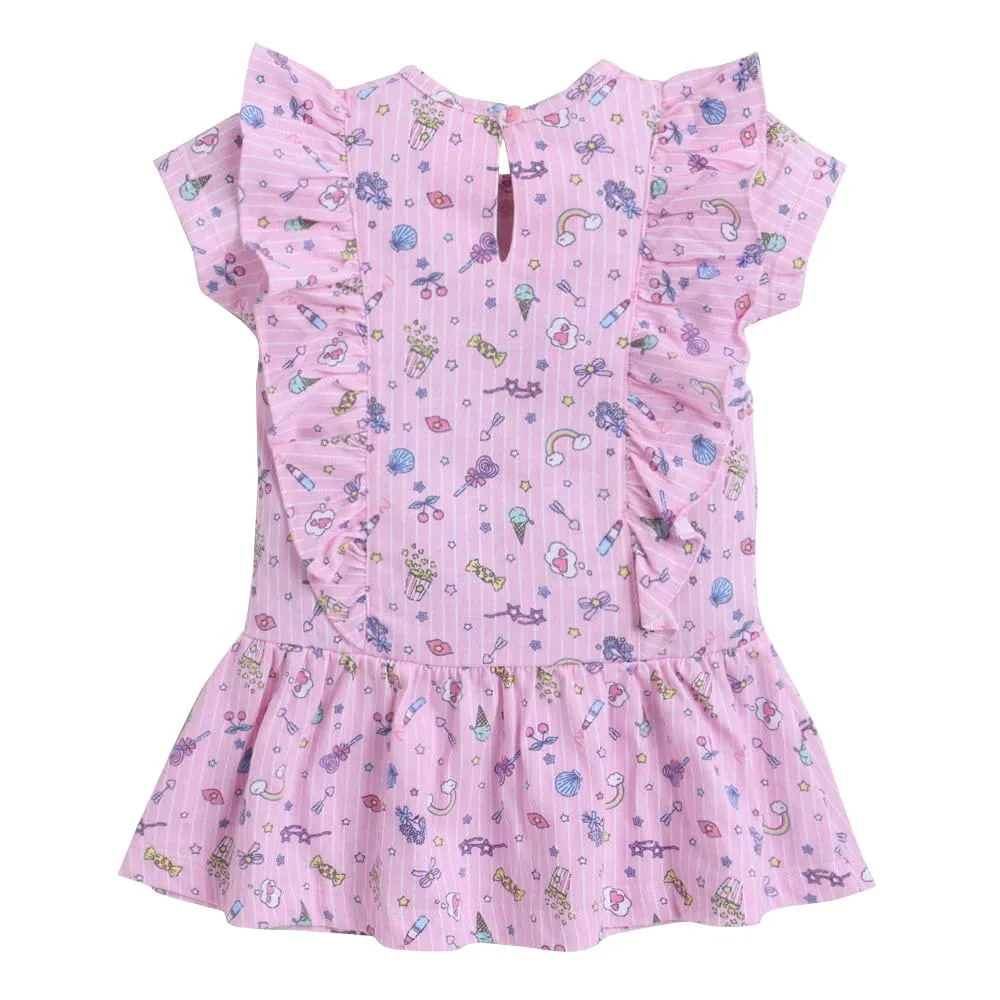 Hopscotch Baby Girls Cotton All-Over Print Casual Dress in Yellow Color for Ages 12-18 Months (TED-4388649)