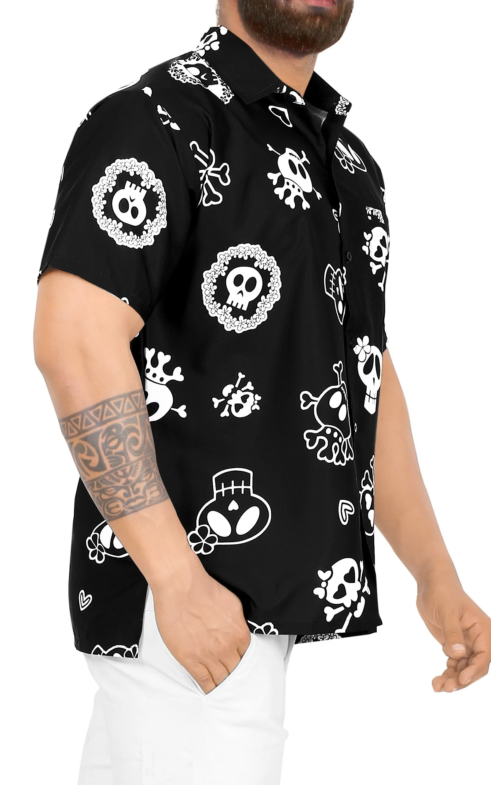 LA LEELA Casual Beach hawaiian Shirt for Aloha Tropical Beach front Short Sleeve for Men Black