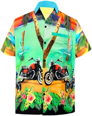 LA LEELA Men Casual Beach wear hawaiian Shirt Aloha Tropical Beach  front Pocket Short sleeve Green