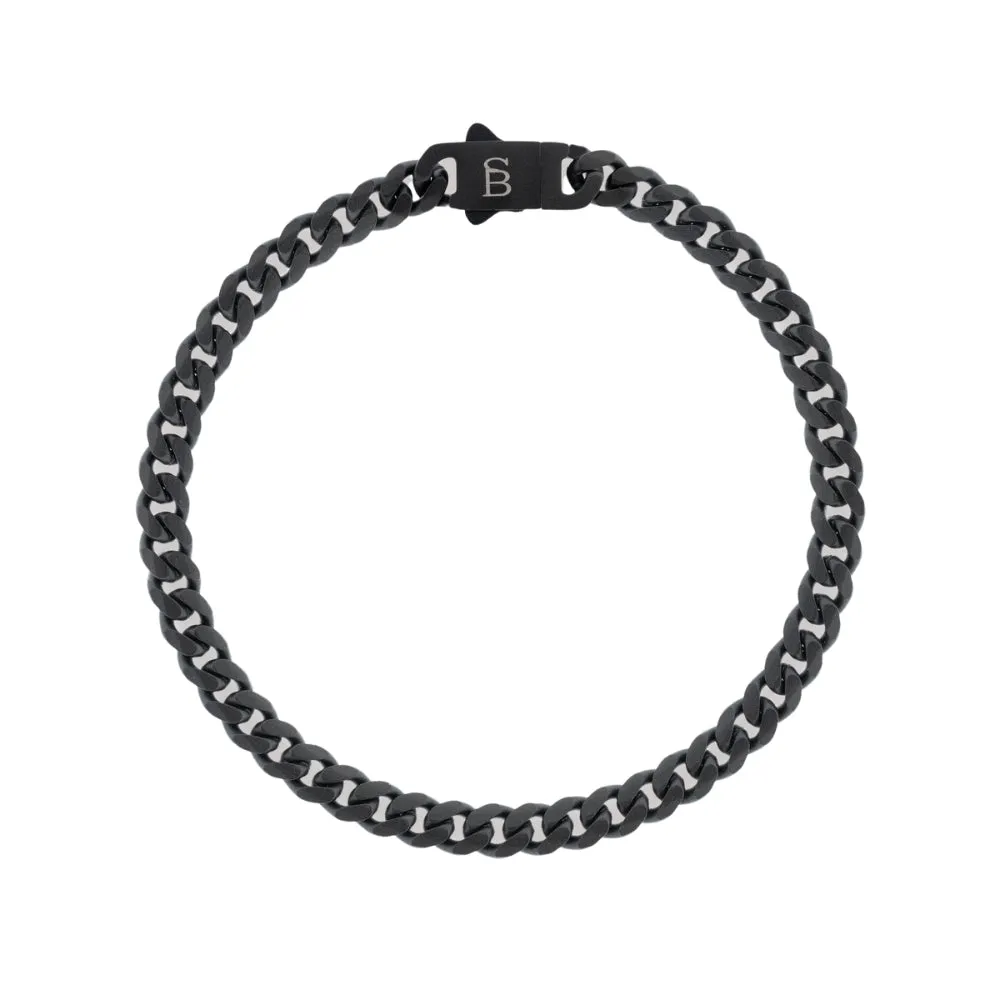 Matte Black-Plated Stainless Steel Curb Link Bracelet - "Svelte Stephen"