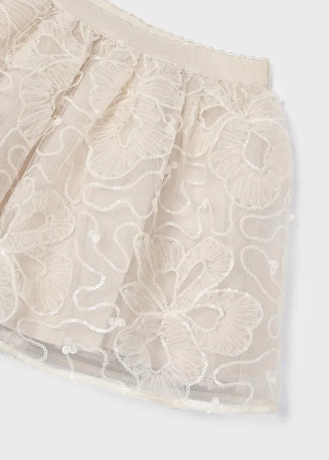 Mayoral Girls Ivory Sequin & Tulle Floral Skirt