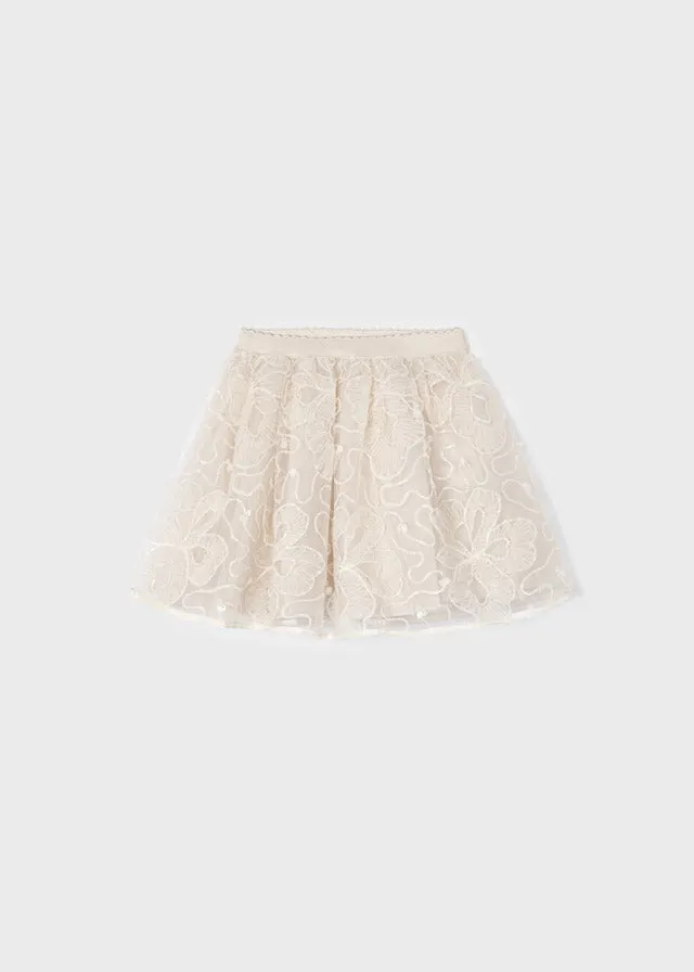 Mayoral Girls Ivory Sequin & Tulle Floral Skirt