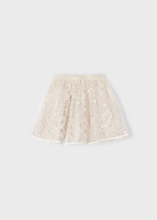 Mayoral Girls Ivory Sequin & Tulle Floral Skirt