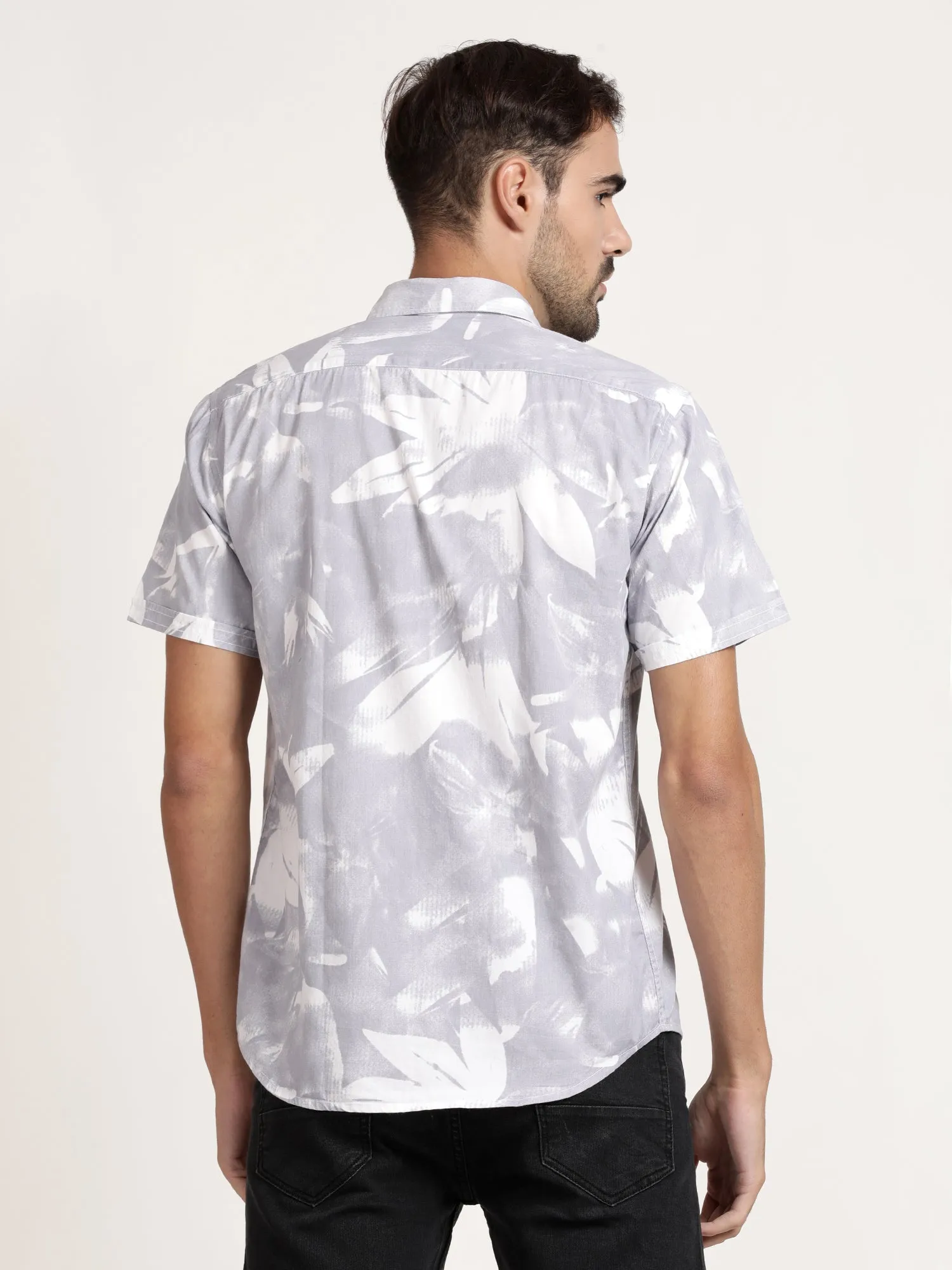 Men Ash Printed Casual Shirt (GBMNR4012)