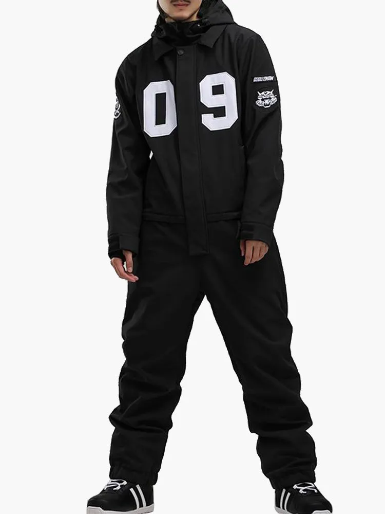 Men's  Black One Piece Snowboard Suits Winter 15k Waterproof